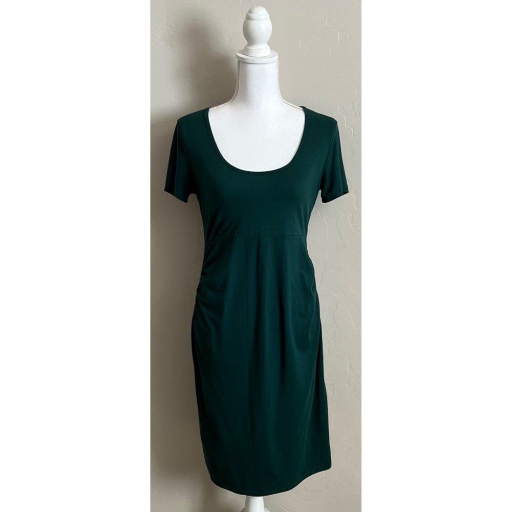 French Grey Short Sleeve Scoop Neck Dark Green Mini Dress